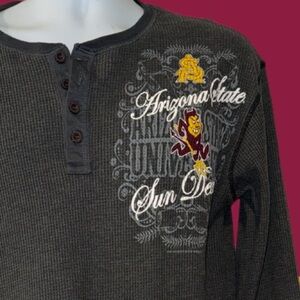 Wuhou - Arizona State Sun Devils Henley. Long Sleeve Gray with logo size XL